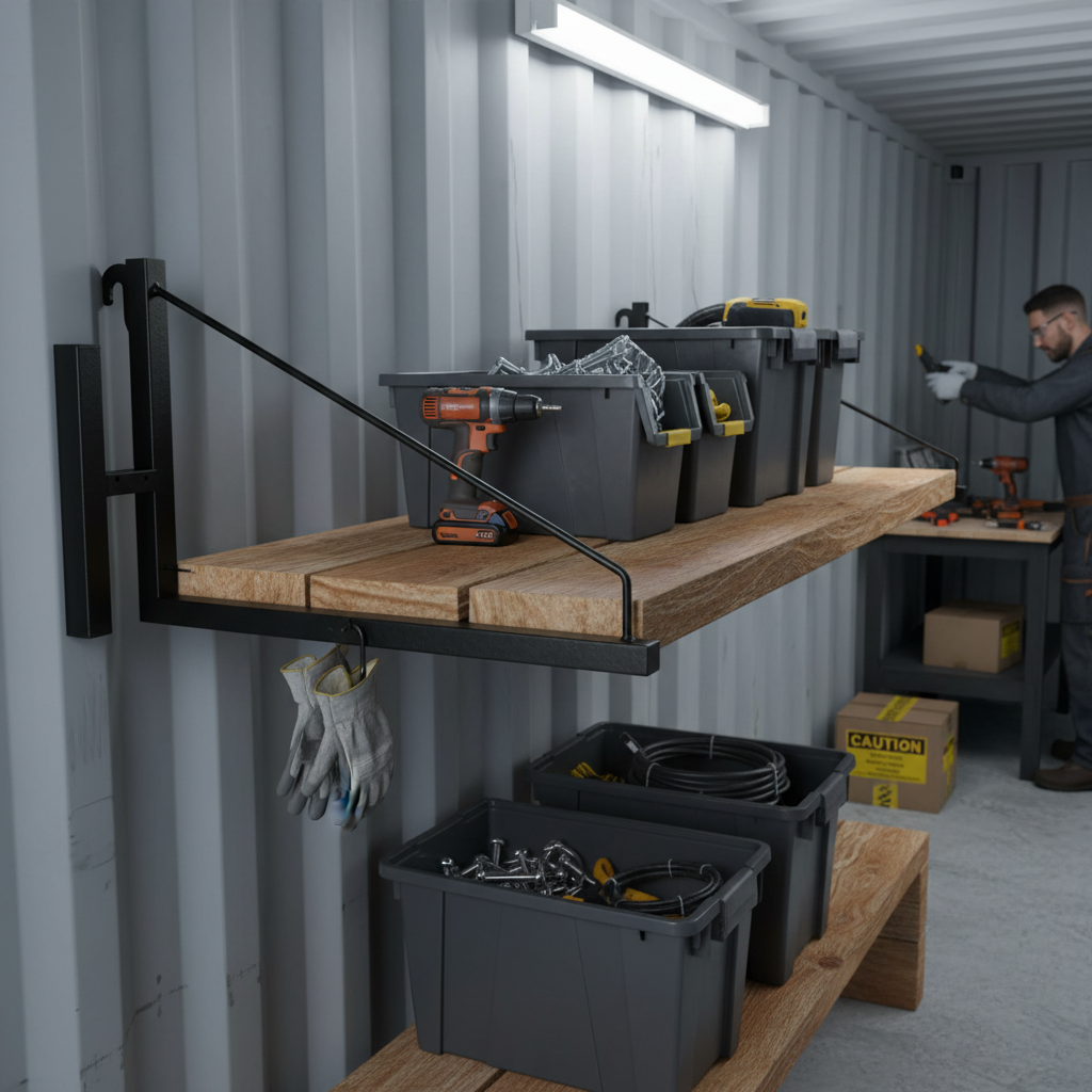 Heavy Duty 1 Tier Shelving Bracket for Shipping Containers - Easy Installation, 250kg Load Rating, Durable Design