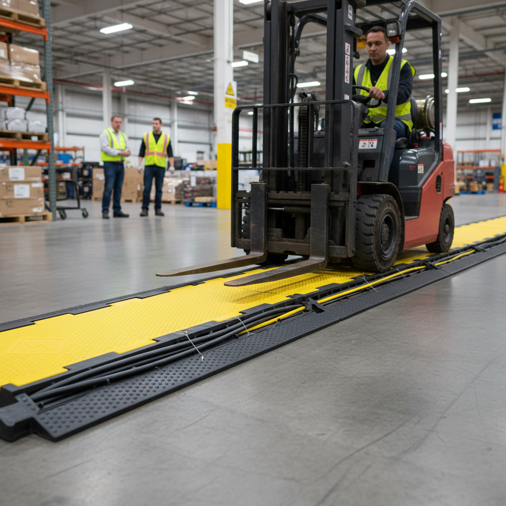 Heavy Duty 5-Channel Cable Protector for Industrial Use - High Load Capacity and Durable Rubber Construction