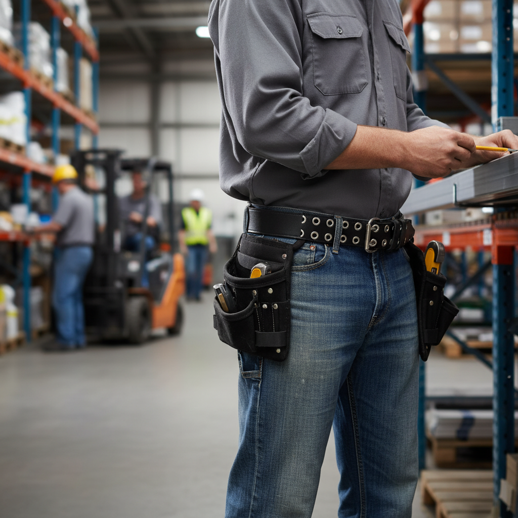 Heavy Duty 2-Inch Double Prong Scaffolding Belt with Eyelets - Durable Black Leather Construction for Professionals