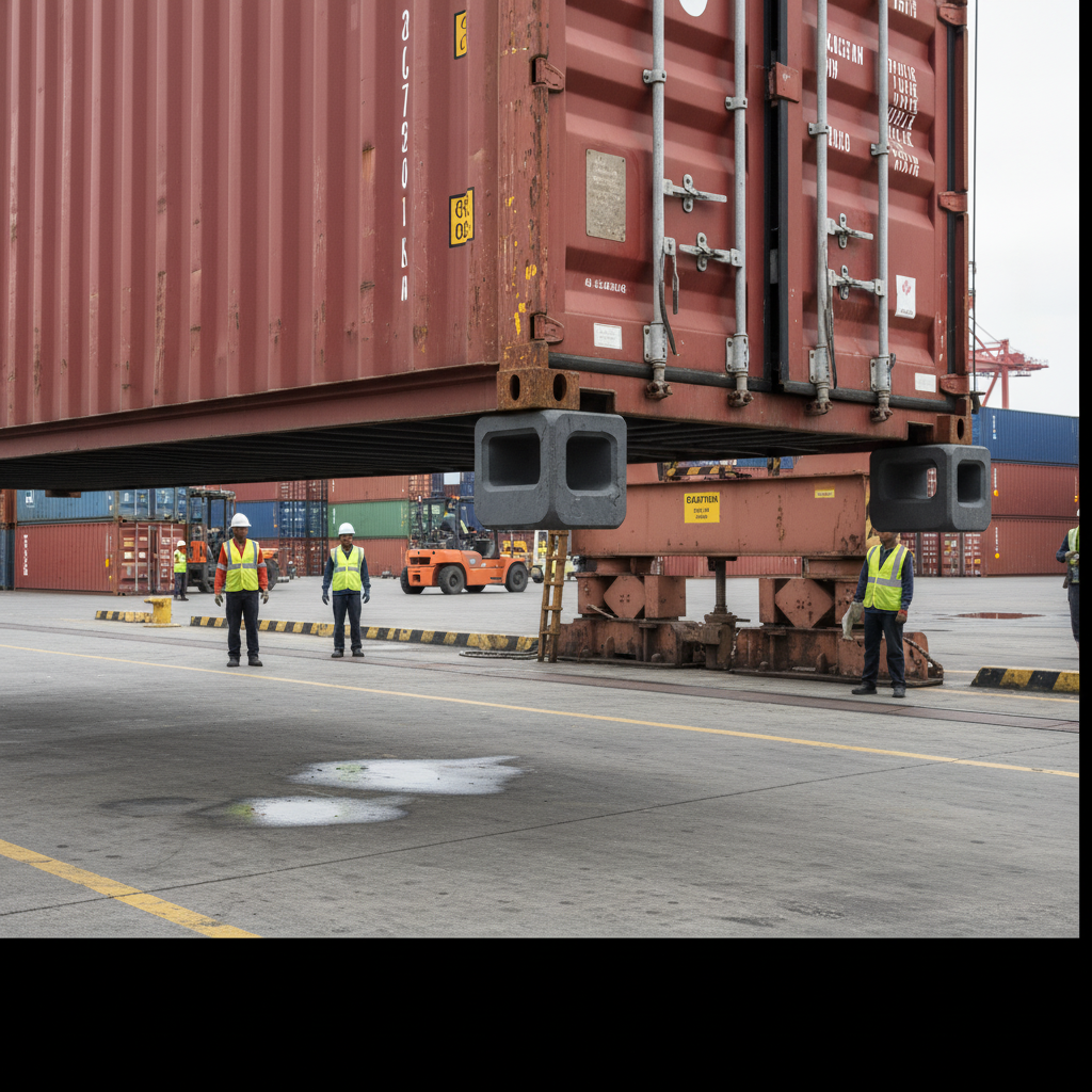 Premium Heavy Duty Bottom Corner Castings for Shipping Containers - Set of 4, High-Strength Cast Steel, ISO Compliant for Safe Lifting and Stacking