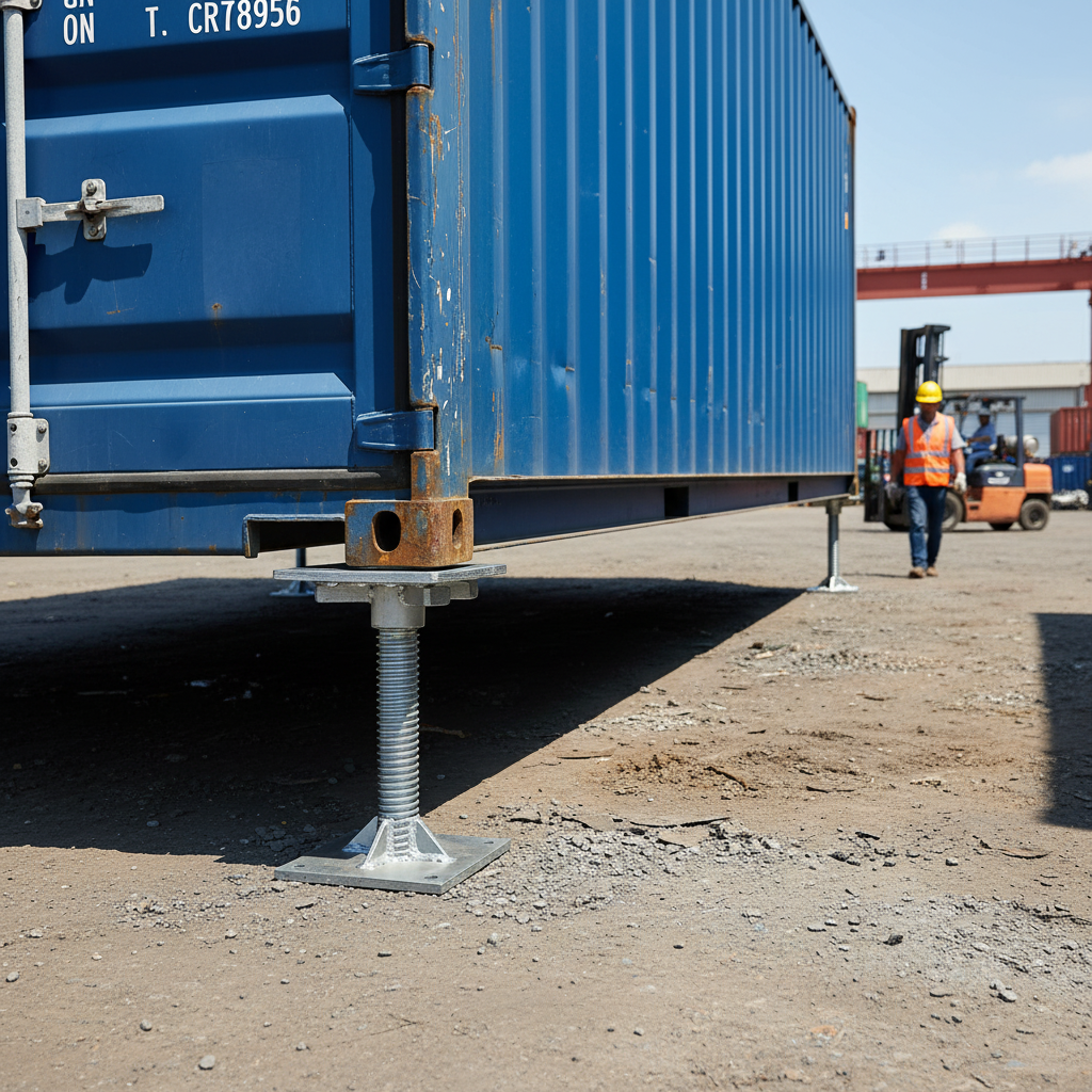Premium Adjustable Levelling Pad for Shipping Containers - 150 kN Load Capacity, Hot-Dip Galvanised Finish, and Height Adjustment
