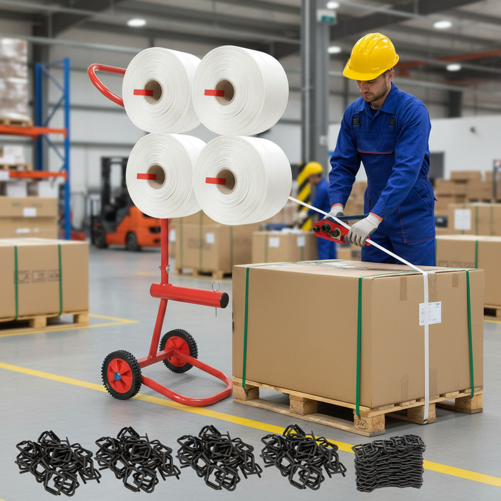 Heavy Duty 19mm Woven Polyester Strapping Kit with Trolley Dispenser and 6 Rolls for Secure Cargo Handling