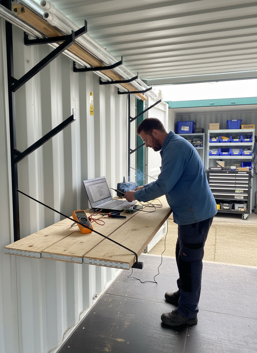 Professional Heavy Duty Work Bench with Pipe Rack Bracket - Easy Installation for Shipping Container Workspace Optimization