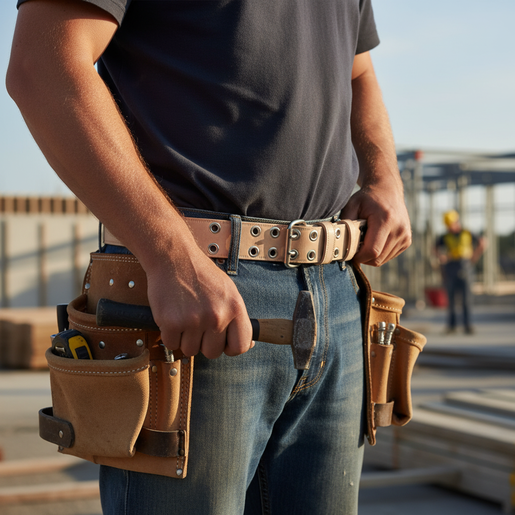 Heavy Duty 2” Double Prong Scaffolding Belt with Eyelets - Durable Leather Construction for Professional Use