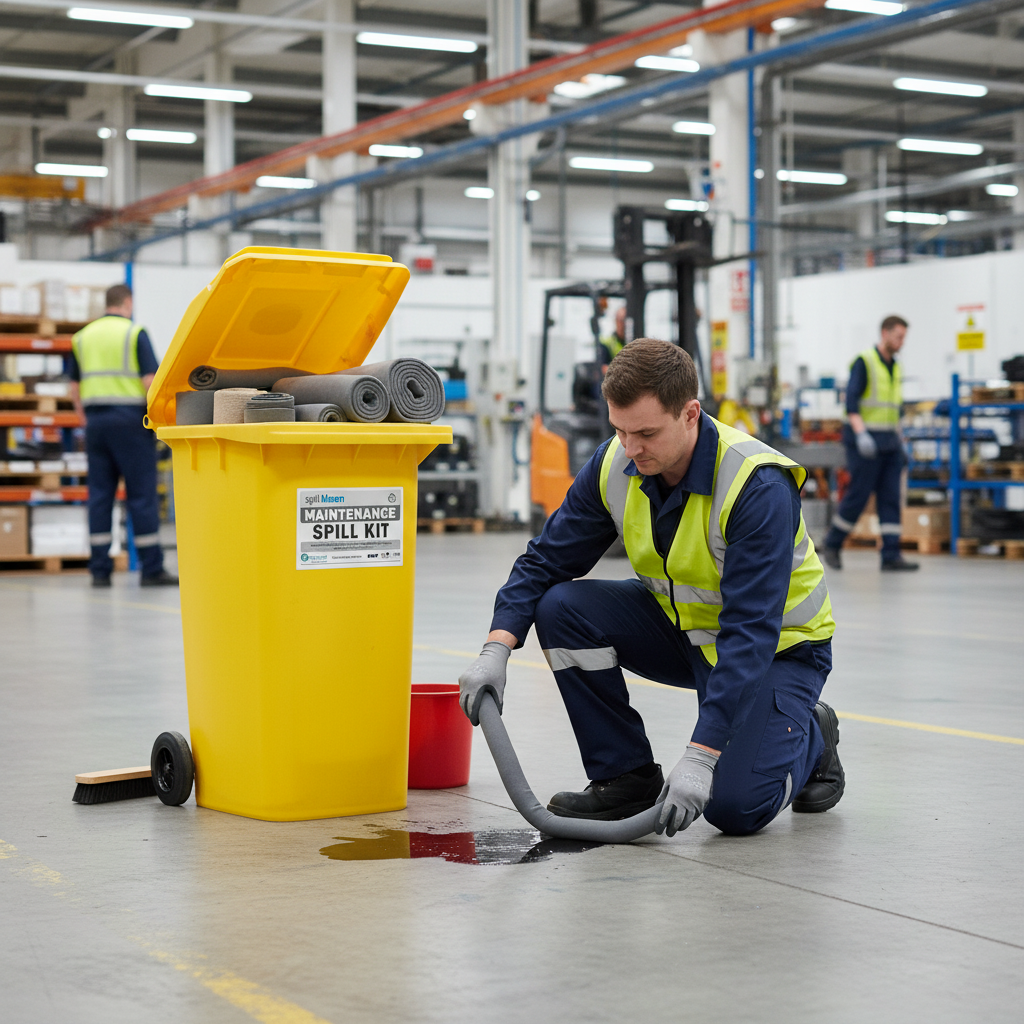 Heavy Duty 240Ltr Maintenance Spill Bin Kit for Oil and Water-Based Liquids with Complete Absorbent Supplies