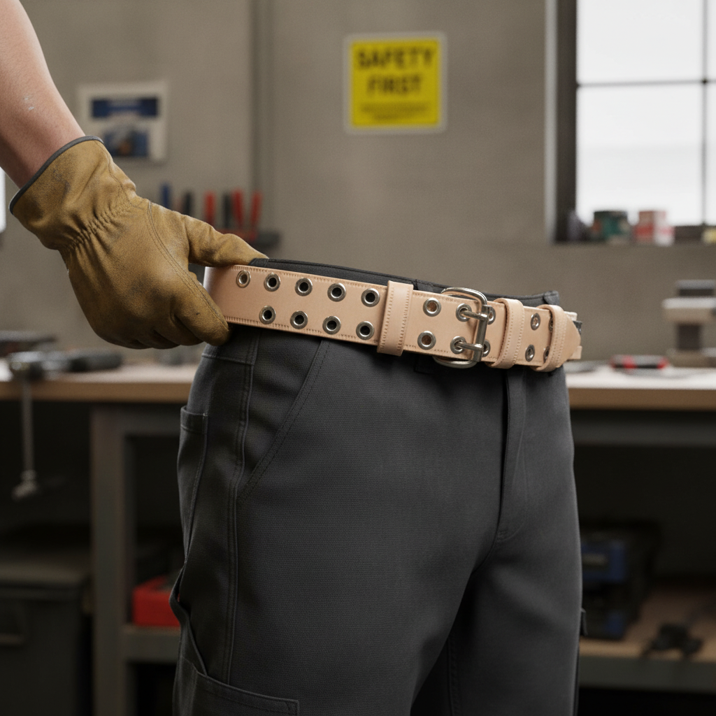 Heavy Duty 2” Double Prong Scaffolding Belt with Eyelets - Durable Leather Construction for Professional Use