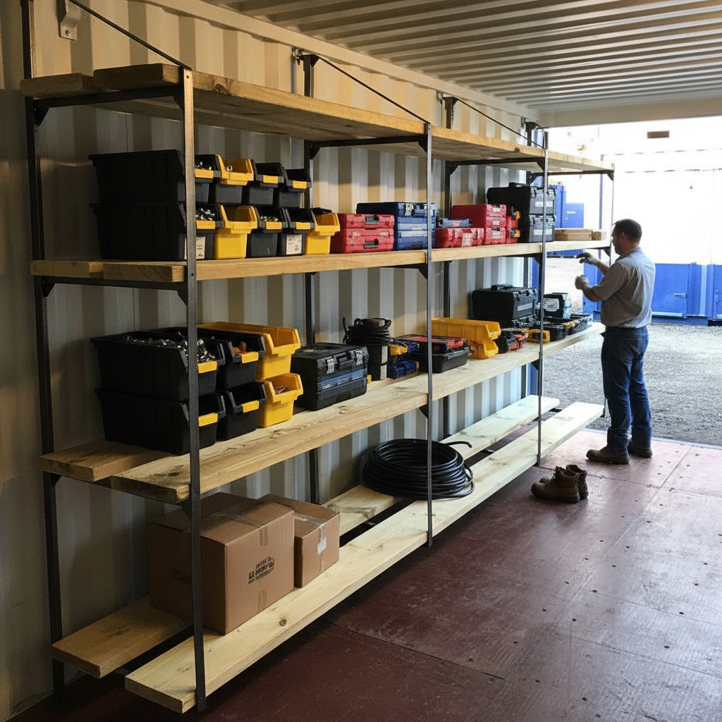 Heavy Duty 4 Tier Shelving Bracket for Shipping Containers - Easy Installation, 250kg Load Rating, Durable Steel Construction