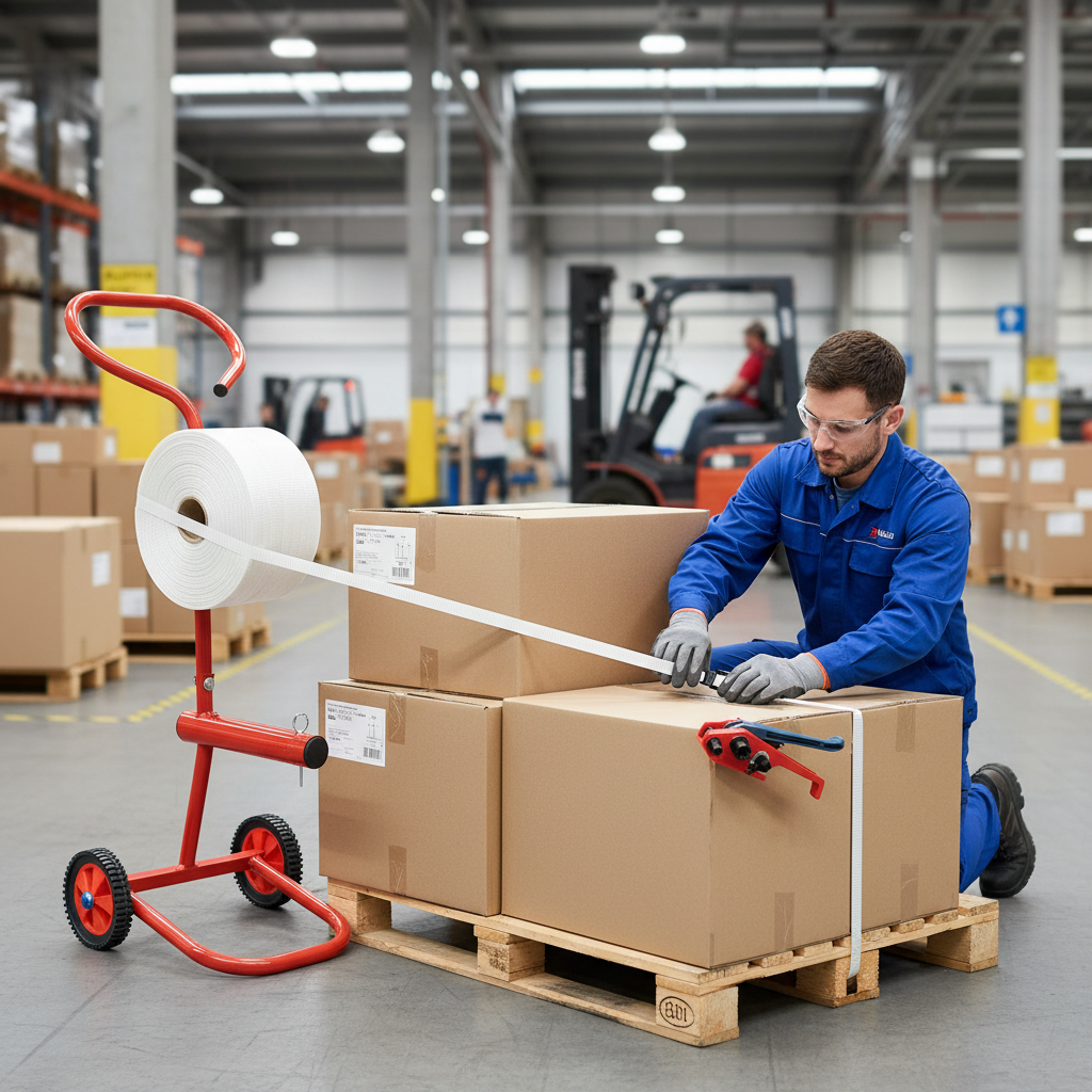 Heavy Duty 19mm Woven Polyester Strapping Kit with Trolley Dispenser and 6 Rolls for Secure Cargo Handling