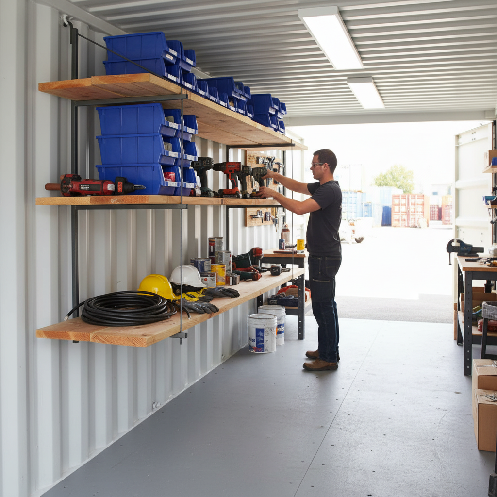Premium Heavy Duty 3 Tier Racking Shelving Bracket for Shipping Containers - Easy Installation with Powder-Coated Steel Construction